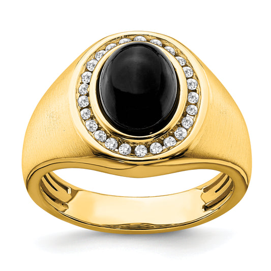 14k Yellow Gold 1/4 Ct. Lab Grown Diamond VS/SI+ G+ and Oval Onyx Men's Ring