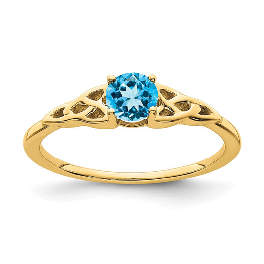10K Yellow Gold Blue Topaz Celtic Knot Ring