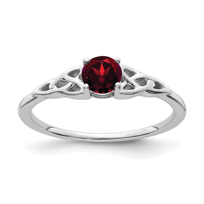 14K White Gold 4.5mm Round Garnet Celtic Knot Ring