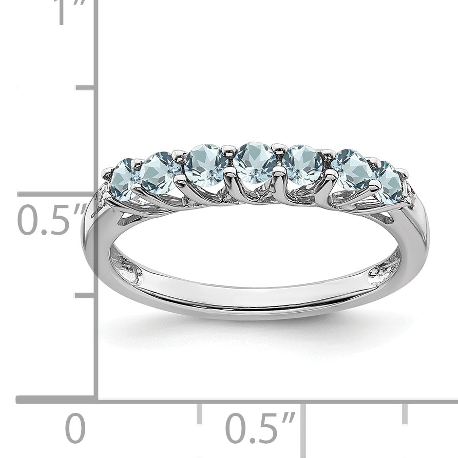 10K White Gold Aquamarine And Diamond 7-Stone Ring