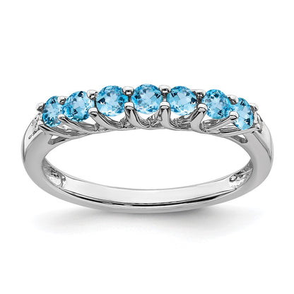 10K White Gold Blue Topaz And Diamond 7-Stone Ring