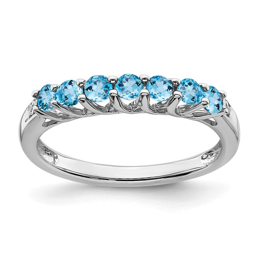 10K White Gold Blue Topaz And Diamond 7-Stone Ring