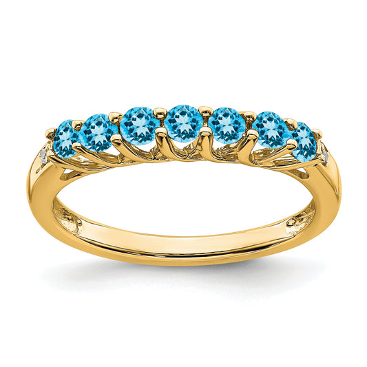 10K Yellow Gold Blue Topaz And Diamond 7-Stone Ring