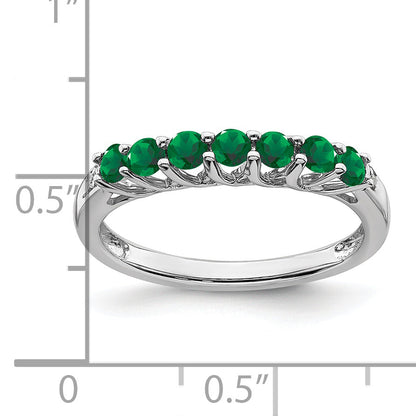 10K White Gold Created Emerald And Diamond 7-Stone Ring