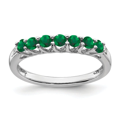 10K White Gold Created Emerald And Diamond 7-Stone Ring