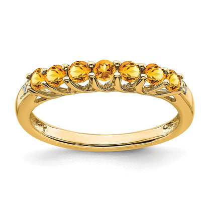 10K Yellow Gold Citrine And Diamond 7-Stone Ring