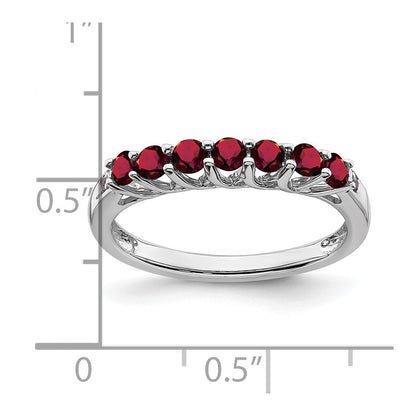 10K White Gold Created Ruby And Diamond 7-Stone Ring
