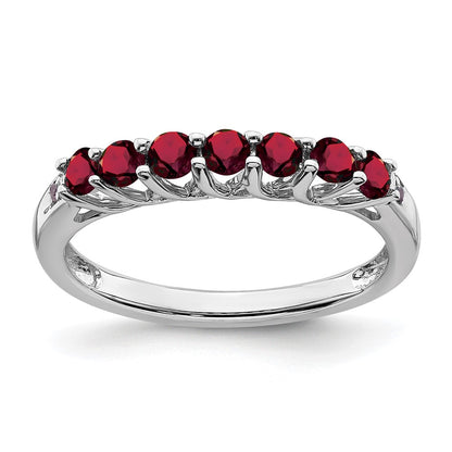 10K White Gold Created Ruby And Diamond 7-Stone Ring