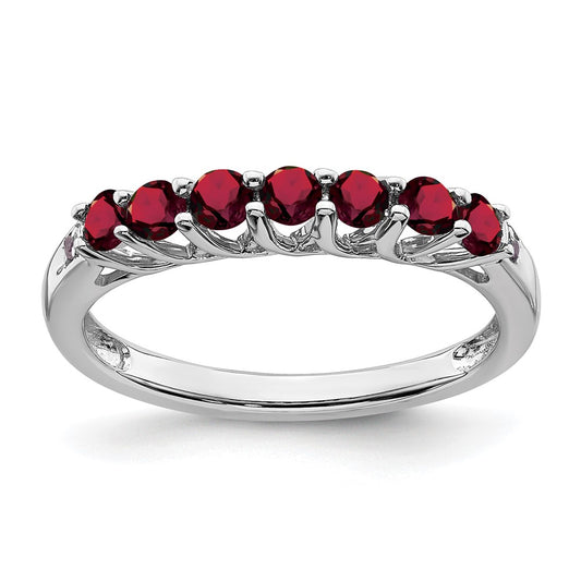 10K White Gold Created Ruby And Diamond 7-Stone Ring