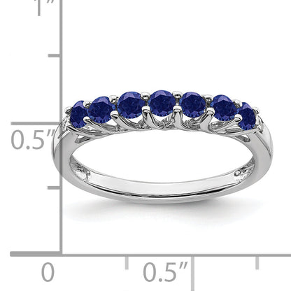 10K White Gold Created Sapphire And Diamond 7-Stone Ring