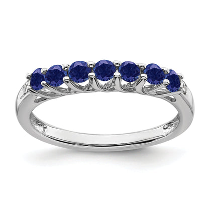 10K White Gold Created Sapphire And Diamond 7-Stone Ring
