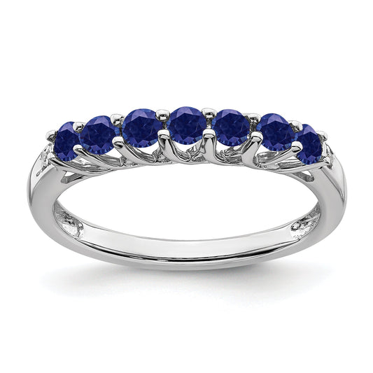 10K White Gold Created Sapphire And Diamond 7-Stone Ring