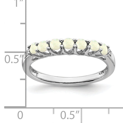 10K White Gold Created Opal And Diamond 7-Stone Ring