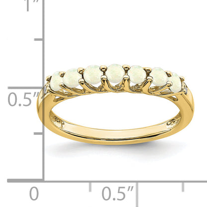 10K Yellow Gold Created Opal And Diamond 7-Stone Ring