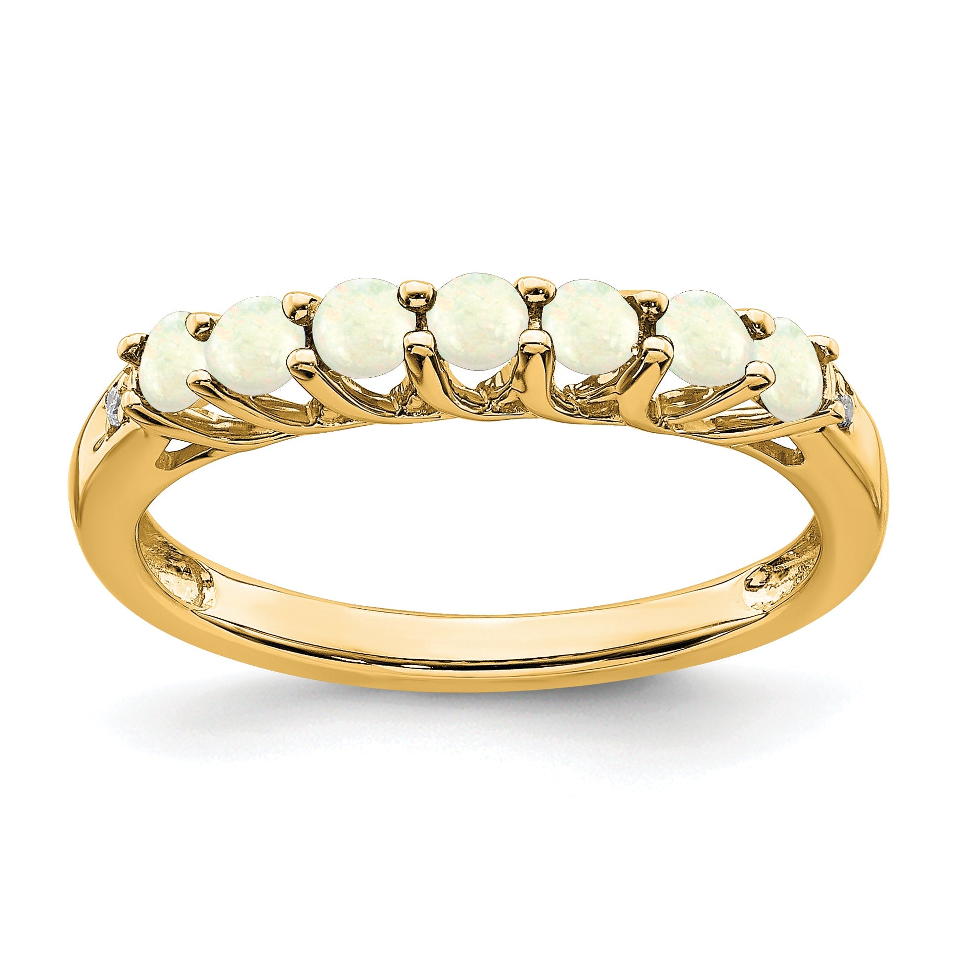 10K Yellow Gold Created Opal And Diamond 7-Stone Ring