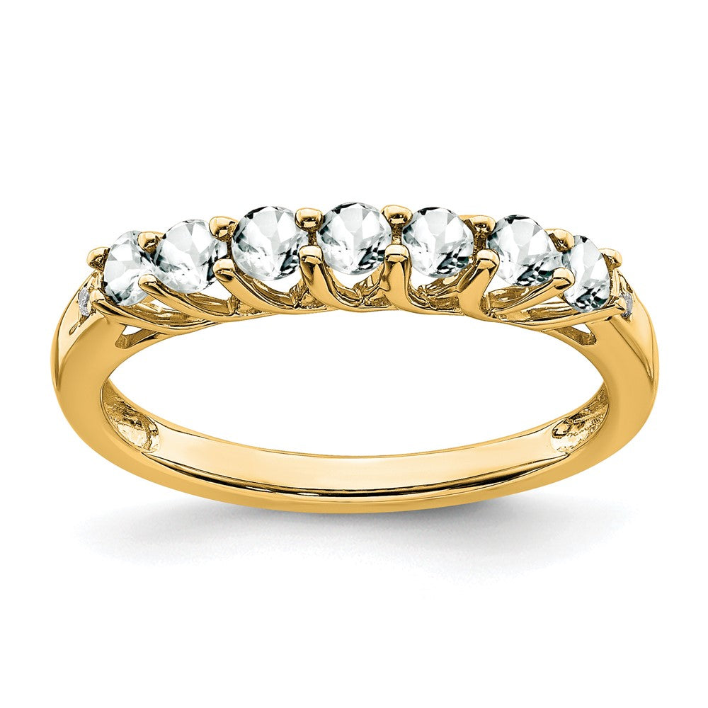 10K Yellow Gold White Topaz And Diamond 7-Stone Ring