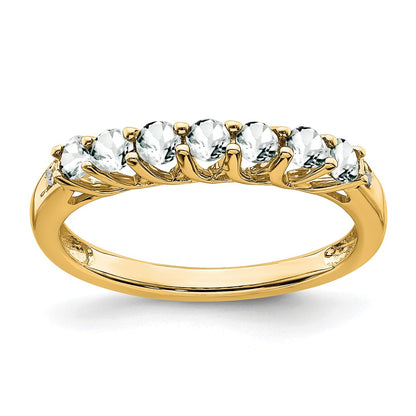 10K Yellow Gold White Topaz And Diamond 7-Stone Ring