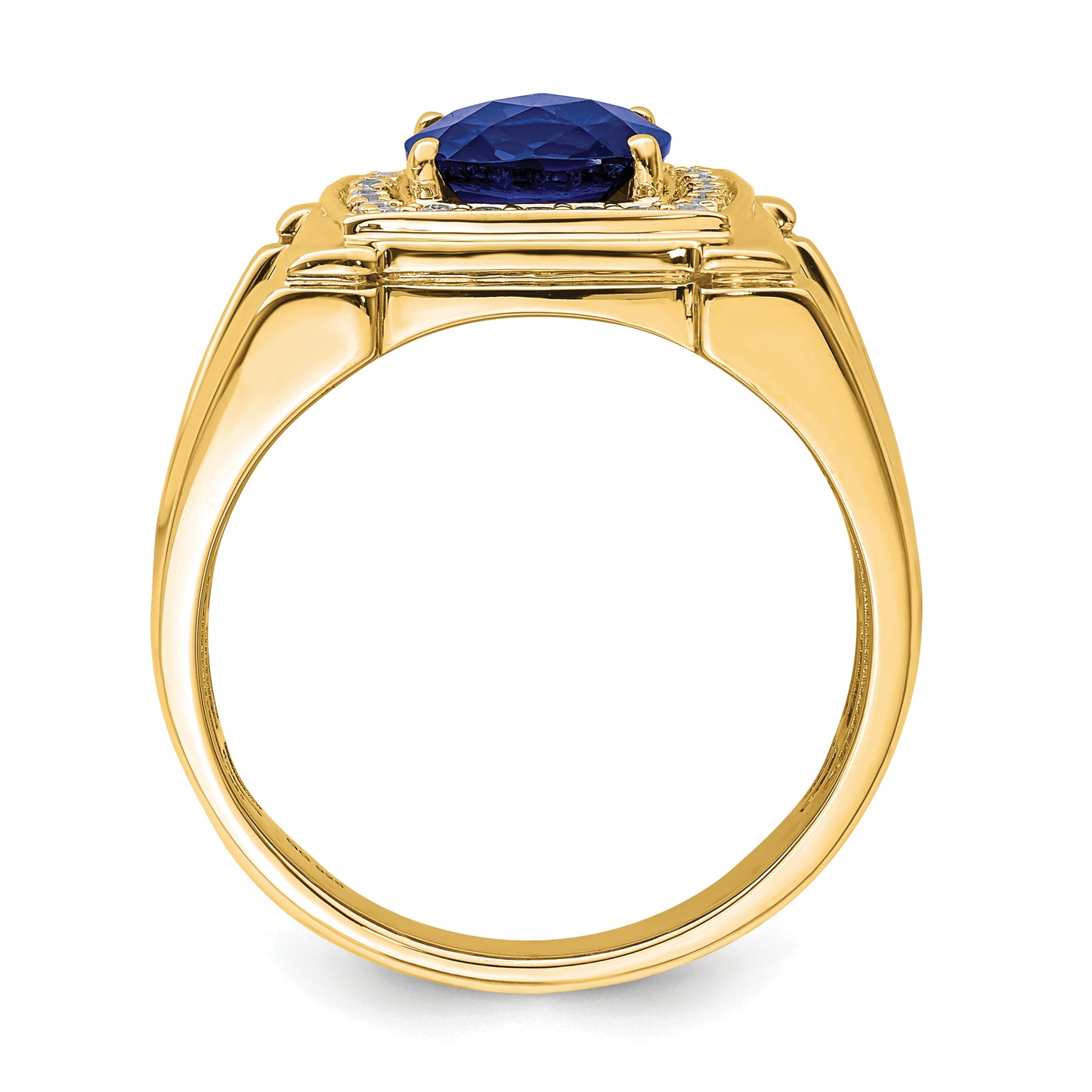 14k Yellow Gold 1/4 Ct. Lab Grown Diamond VS/SI+ G+ and Lab Created Blue Sapphire Men's Ring