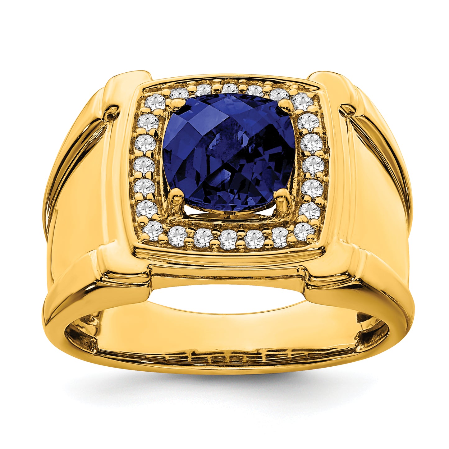 14k Yellow Gold 1/4 Ct. Lab Grown Diamond VS/SI+ G+ and Lab Created Blue Sapphire Men's Ring