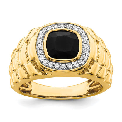 14k Yellow Gold 1/4 Ct. Lab Grown Diamond VS/SI+ G+ and Onyx Textured Men's Ring