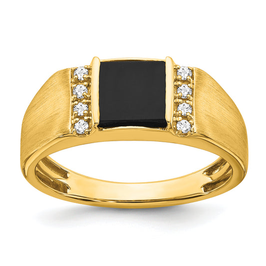 14k Yellow Gold 1/8 Ct. Lab Grown Diamond VS/SI+ G+ and Onyx Men's Ring