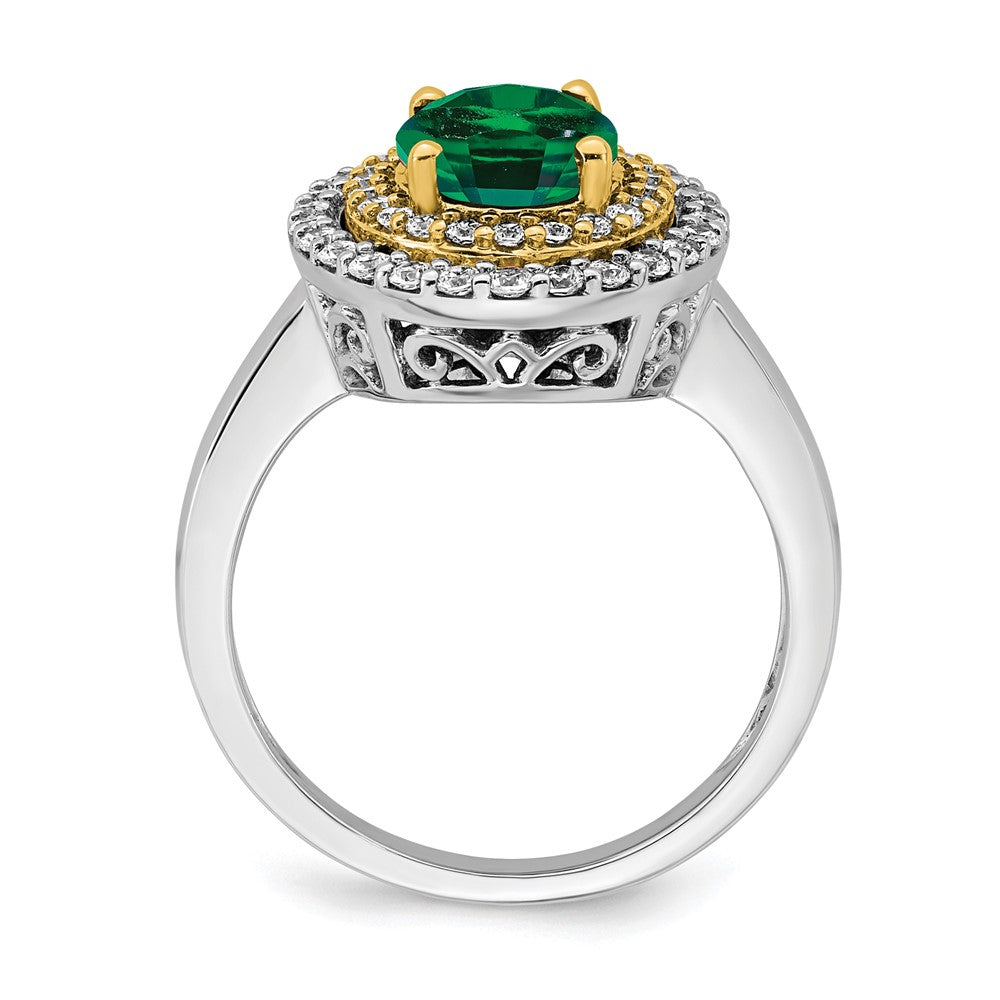 14k Two-Tone 1/2 Ct. Lab Grown Diamond VS/SI+ G+ and Lab Created Emerald Fashion Ring