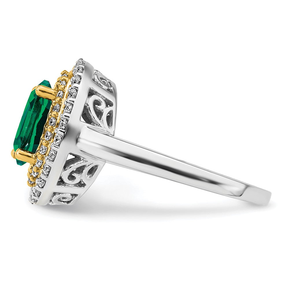 14k Two-Tone 1/2 Ct. Lab Grown Diamond VS/SI+ G+ and Lab Created Emerald Fashion Ring