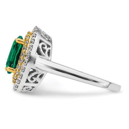 14k Two-Tone 1/2 Ct. Lab Grown Diamond VS/SI+ G+ and Lab Created Emerald Fashion Ring