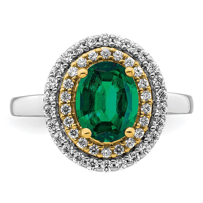 14k Two-Tone 1/2 Ct. Lab Grown Diamond VS/SI+ G+ and Lab Created Emerald Fashion Ring