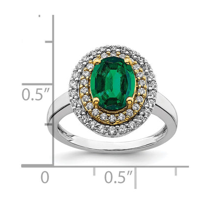 14k Two-Tone 1/2 Ct. Lab Grown Diamond VS/SI+ G+ and Lab Created Emerald Fashion Ring