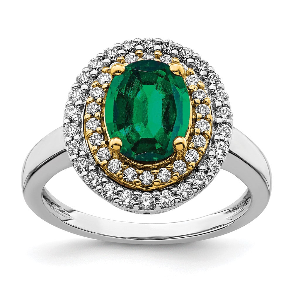 14k Two-Tone 1/2 Ct. Lab Grown Diamond VS/SI+ G+ and Lab Created Emerald Fashion Ring