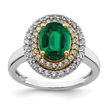 14k Two-Tone 1/2 Ct. Lab Grown Diamond VS/SI+ G+ and Lab Created Emerald Fashion Ring