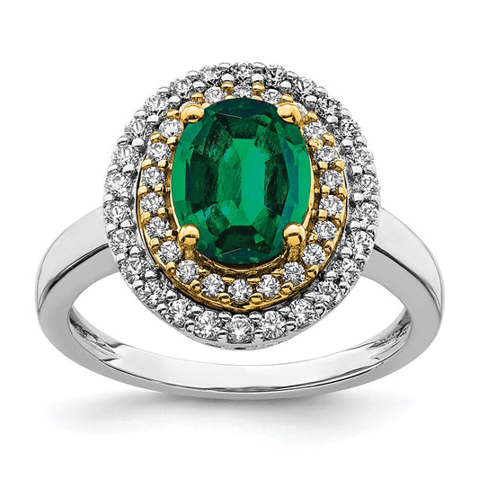 14k Two-Tone 1/2 Ct. Lab Grown Diamond VS/SI+ G+ and Lab Created Emerald Fashion Ring