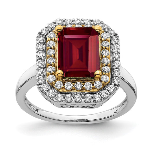 14k Two-Tone 5/8 Ct. Lab Grown Diamond VS/SI+ G+ and Lab Created Ruby Fashion Ring