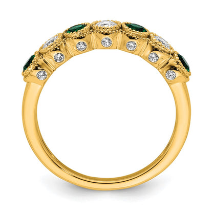 14k Yellow Gold 1/2 Ct. Lab Grown Diamond VS/SI+ G+ and Lab Created Emerald Ring