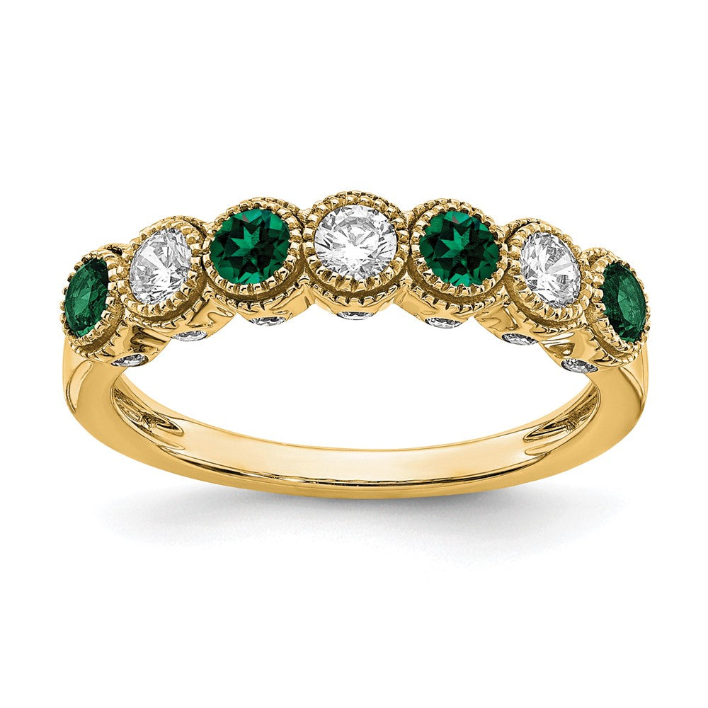 14k Yellow Gold 1/2 Ct. Lab Grown Diamond VS/SI+ G+ and Lab Created Emerald Ring