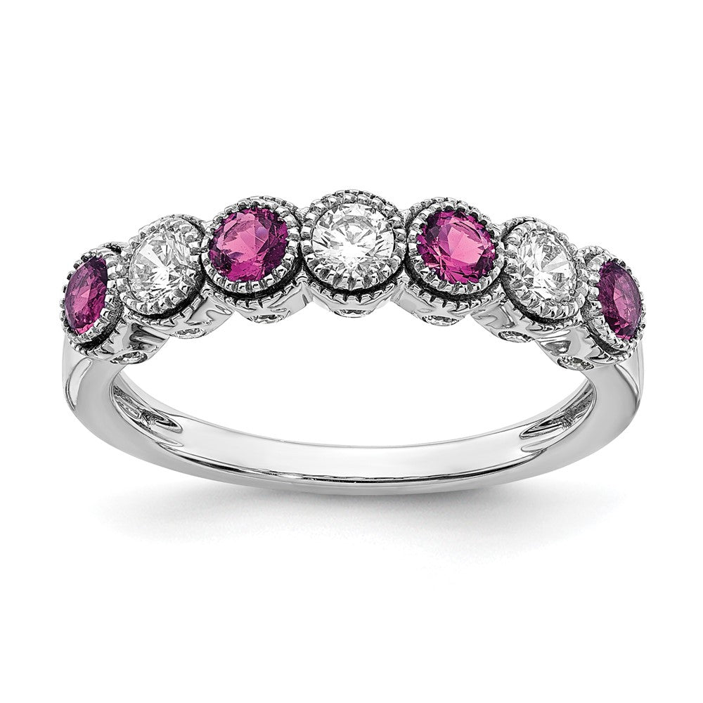14k White Gold  1/2 Ct. Lab Grown Diamond VS/SI+ G+ and Lab Created Pink Sapphire Ring