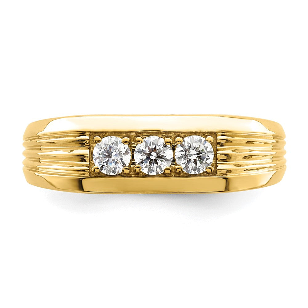 14K Yellow Gold 3 Stone 1/2 Carat Diamond Complete Men'S Ring