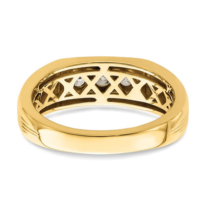 14K Yellow Gold 3 Stone 1/2 Carat Diamond Complete Men'S Ring