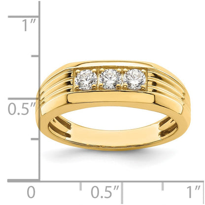 14K Yellow Gold 3 Stone 1/2 Carat Diamond Complete Men'S Ring
