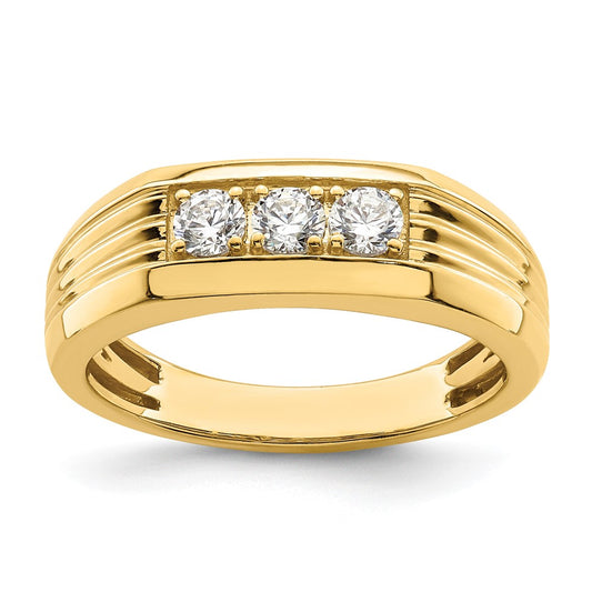 14K Yellow Gold 3 Stone 1/2 Carat Diamond Complete Men'S Ring