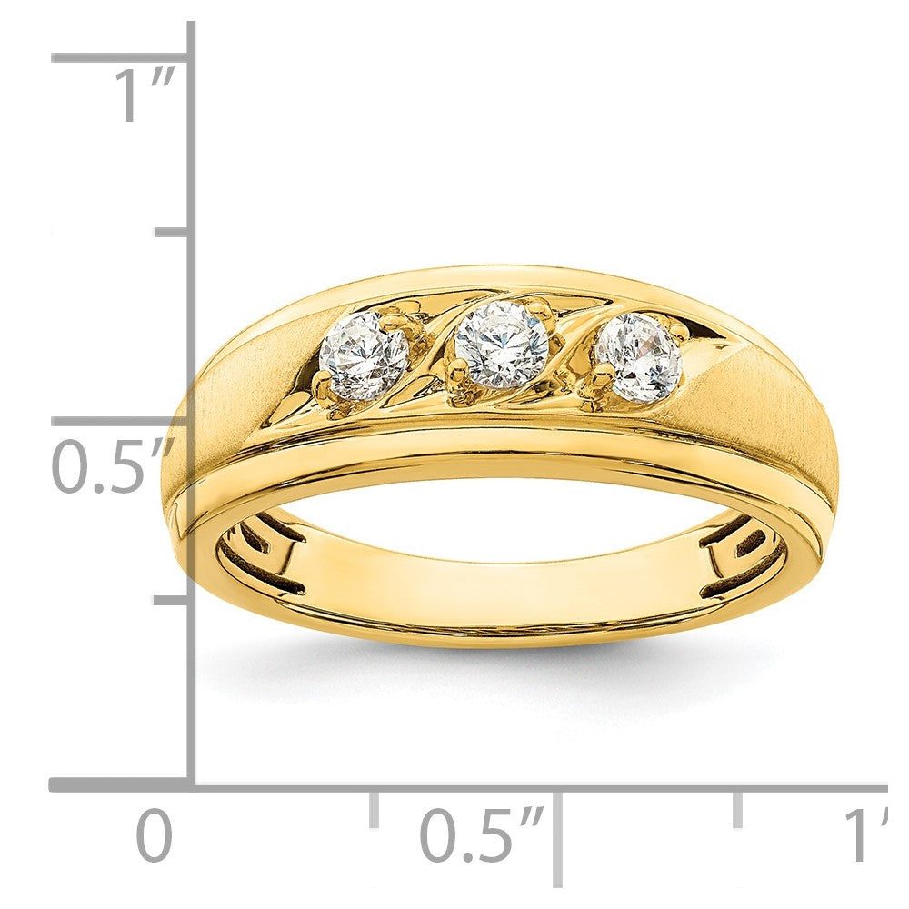 0.38ct. CZ Solid Real 14K 3-Stone Complete Men's Ring