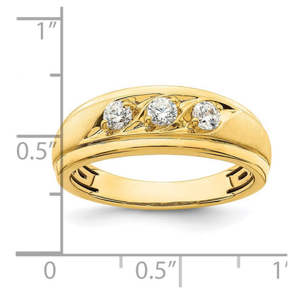 0.38ct. CZ Solid Real 14K 3-Stone Complete Men's Ring