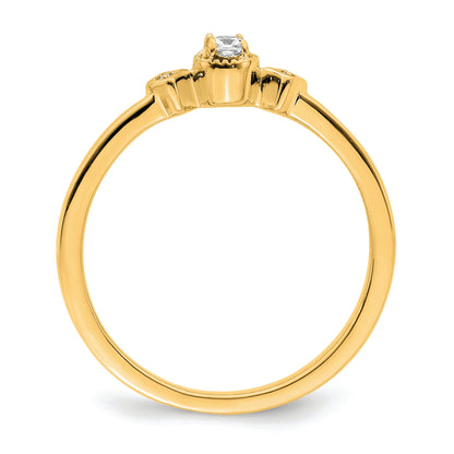 14K Yellow Gold Beaded Edge Petite 3 Stone 1/15 Carat Cushion Diamond Complete Promise/Engagement Ring