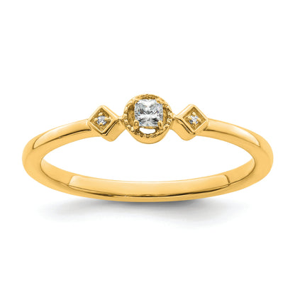 14K Yellow Gold Beaded Edge Petite 3 Stone 1/15 Carat Cushion Diamond Complete Promise/Engagement Ring