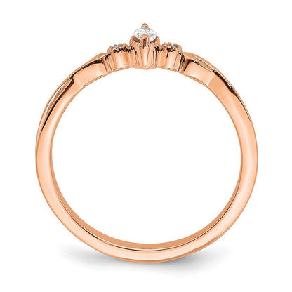 14K Rose Gold Beaded Edge Petite 3 Stone 1/15 Carat Marquise Diamond Complete Promise/Engagement Ring