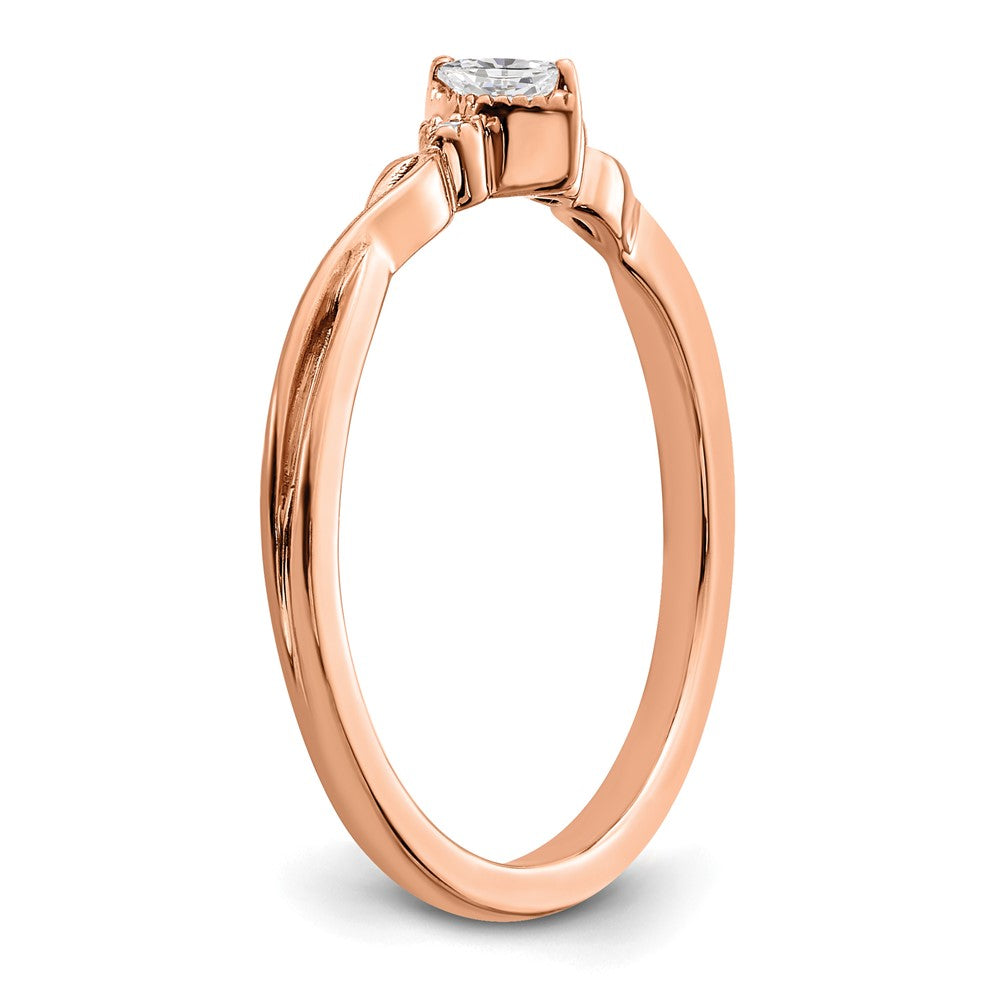 14K Rose Gold Beaded Edge Petite 3 Stone 1/15 Carat Marquise Diamond Complete Promise/Engagement Ring