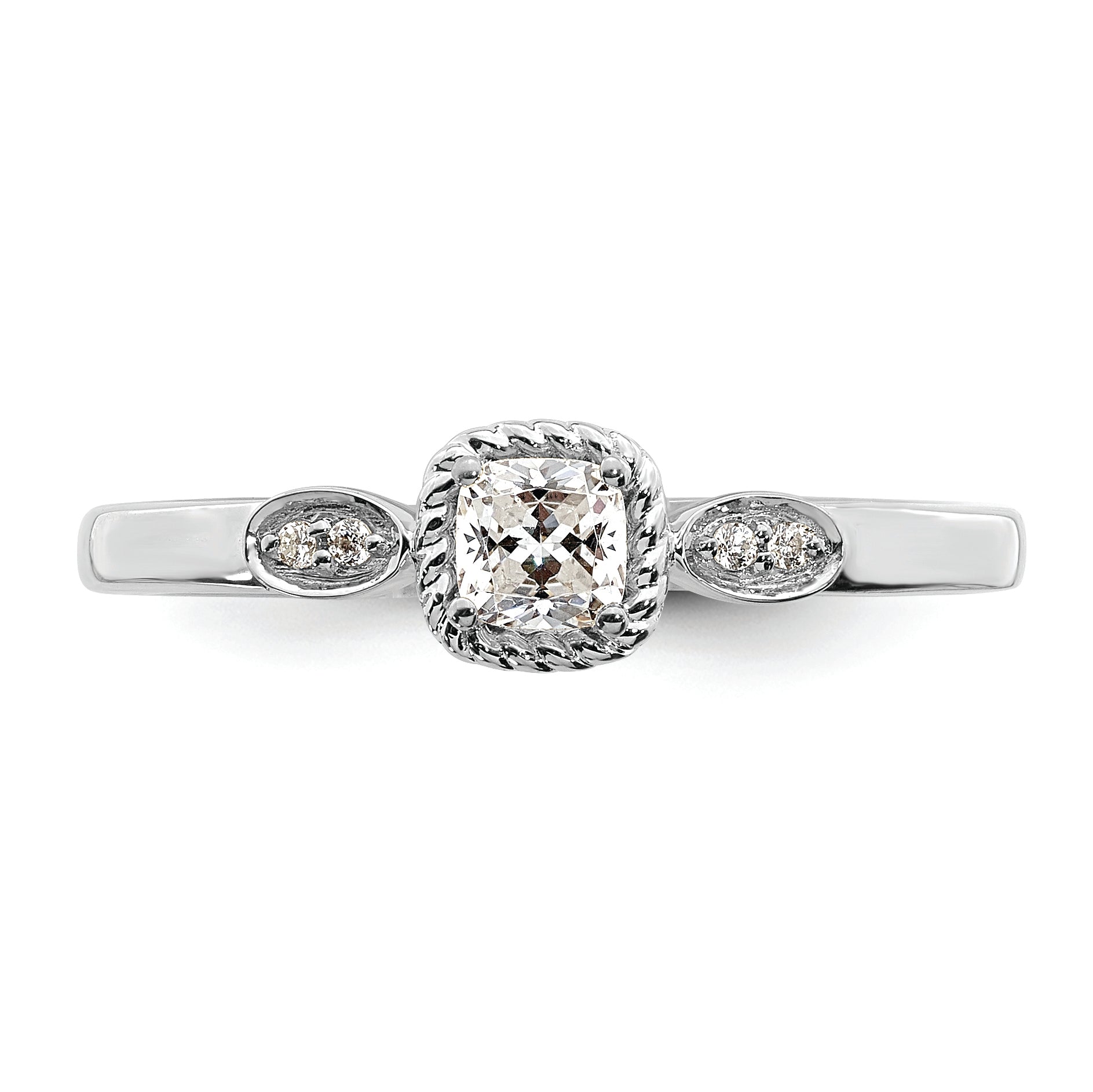 14K White Gold Rope Edge Petite 1/4 Carat Cushion Cut Diamond Complete Promise/Engagement Ring