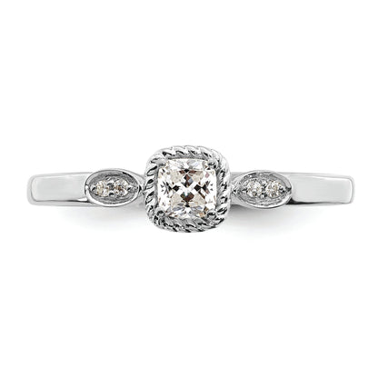 14K White Gold Rope Edge Petite 1/4 Carat Cushion Cut Diamond Complete Promise/Engagement Ring