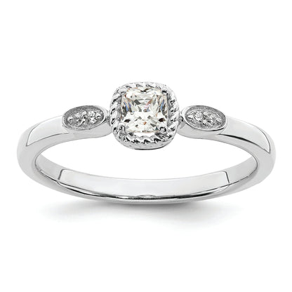 14K White Gold Rope Edge Petite 1/4 Carat Cushion Cut Diamond Complete Promise/Engagement Ring